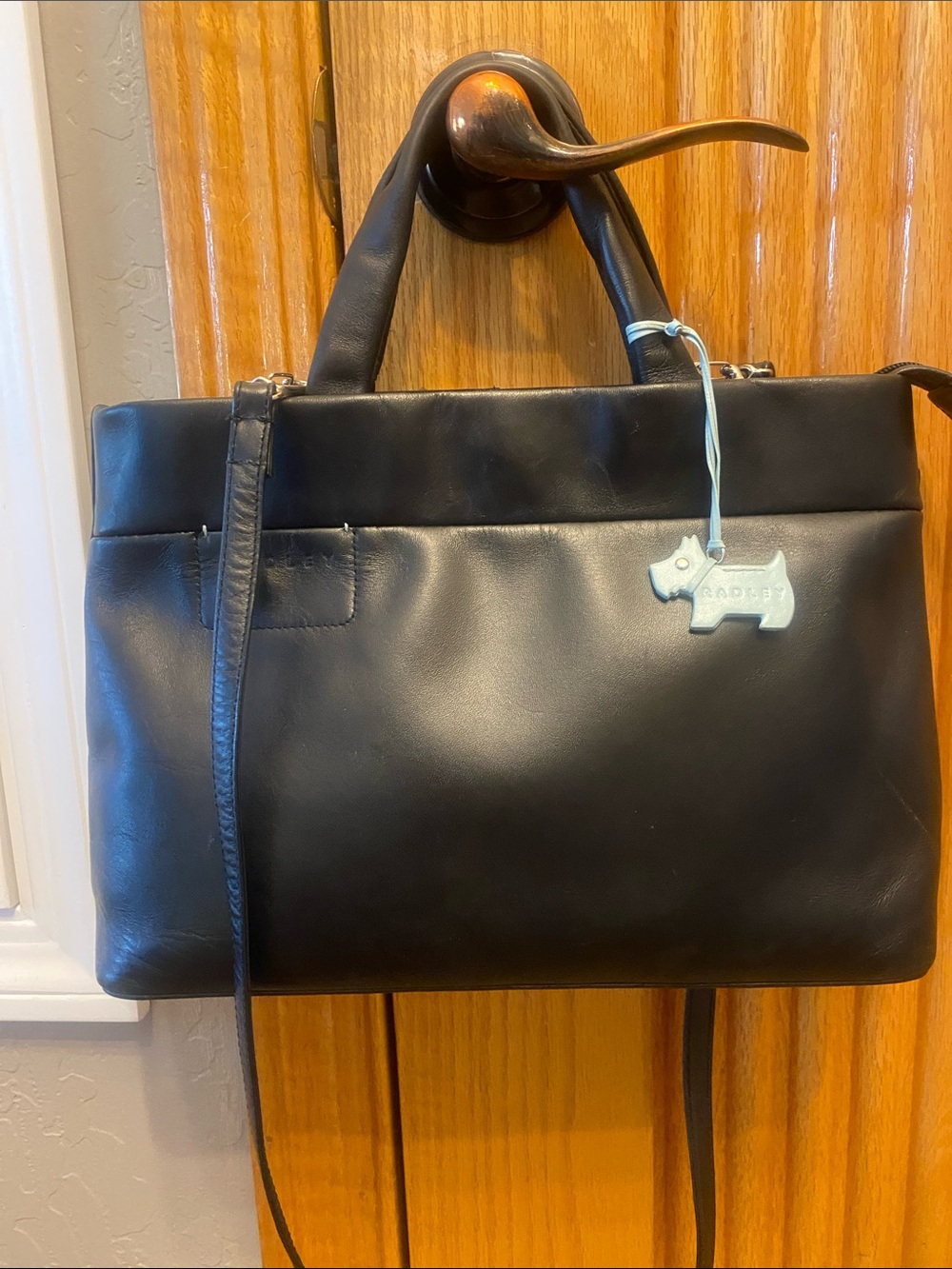 RADLEY London Black Leather Long Strap Top Handle Handbag, Radley Leather Bag